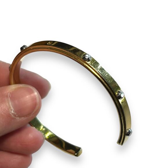 Michael Kors Womens Cuff Bangle Bracelet Heritage Astor Studded Open Gold Steel - Picture 6 of 9